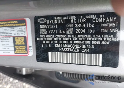 2022 Hyundai Elantra Sel z USA, uszkodzony, nr VIN KMHLM4AG8NU286454